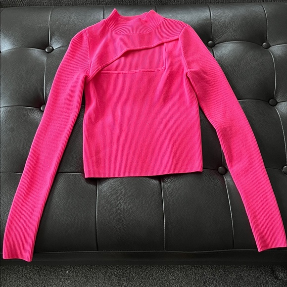 Bar III Tops - Bar III Pink Long Sleeve Knit Mock Neck Crop Top